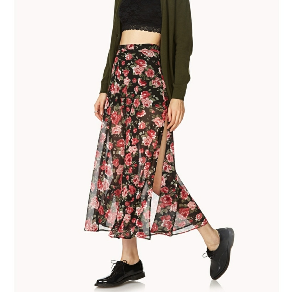 2/8 F21 floral maxi skort new xs high waist trendy